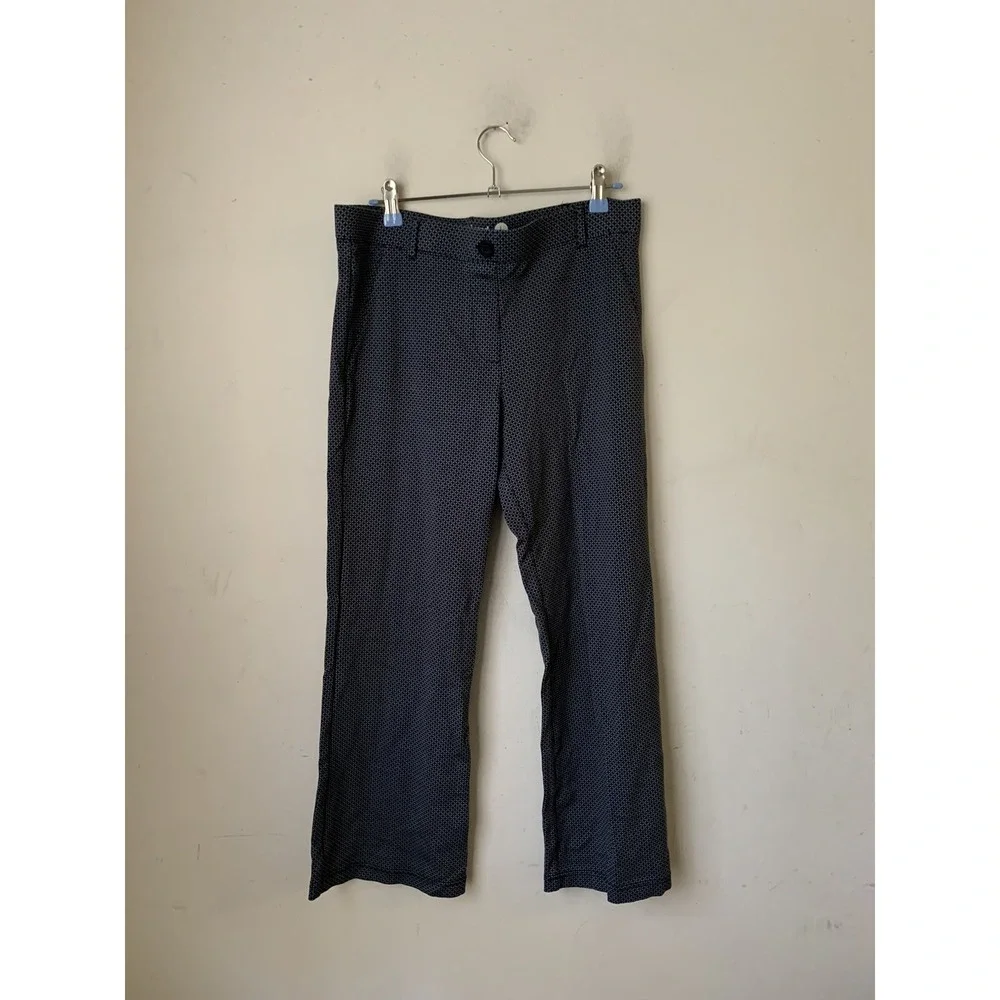 Betabrand Womens Pants Large Petite Blue‎ Pull On Straight Leg Stretch Geometric